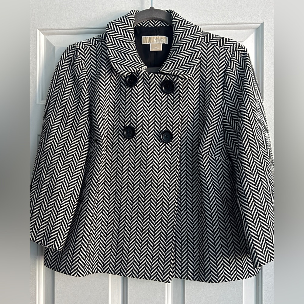 Michael Kors Black and White Herringbone Coat- Size Medium